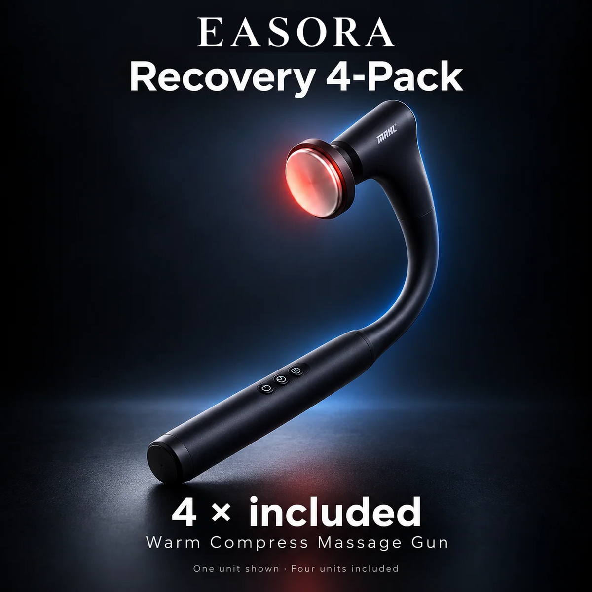 EASORA Recovery 4-Pack: one massage gun pictured; four Warm Compress Massage Guns included.