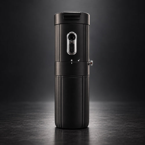 Portable Electric Coffee Grinder on dark studio background